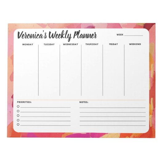 Roze Oranje Abstract wekelijks om lijstblocnote te Notitieblok (Voorkant)