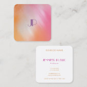 Roze Oranje Abstracte Art Elegant Monogram Sjabloo Vierkante Visitekaartje (Voorkant / Achterkant)