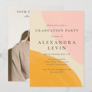 Roze Oranje Abstracte Waterverf Foto Afstuderen Kaart