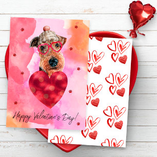 Roze Oranje Airedale Valentijnsdag Cadeau Hond Feestdagenkaart