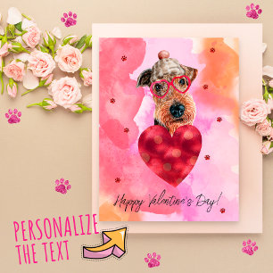 Roze Oranje Airedale Valentijnsdag Cadeau Hond Feestdagenkaart