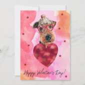 Roze Oranje Airedale Valentijnsdag Gift Dog Feestdagenkaart (Voorkant)