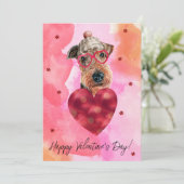 Roze Oranje Airedale Valentijnsdag Gift Dog Feestdagenkaart (Staand voorkant)