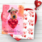 Roze Oranje Airedale Valentijnsdag Gift Dog Feestdagenkaart