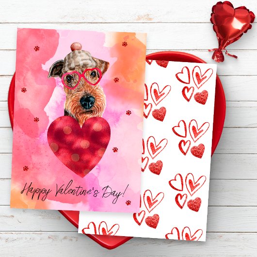 Roze Oranje Airedale Valentijnsdag Gift Dog Feestdagenkaart