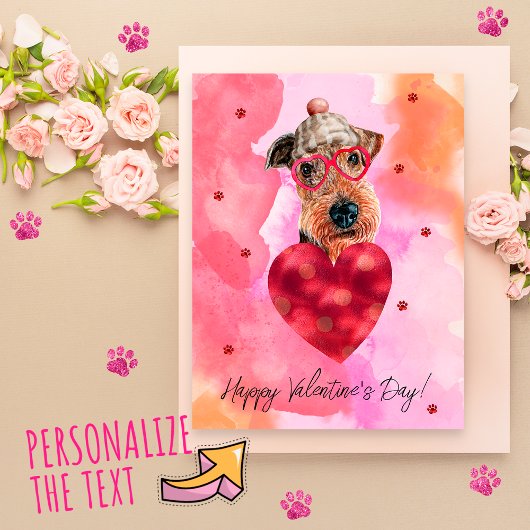 Roze Oranje Airedale Valentijnsdag Gift Dog Feestdagenkaart