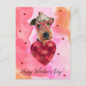 Roze Oranje Airedale Valentijnsdag Gift Dog Feestdagenkaart (Voorkant)