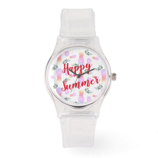 ROZE & ORANJE ANANAS HAPPY SUMMER HORLOGE (Voorkant)