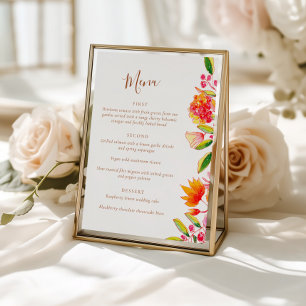 Roze Oranje Aquarel Bloemachtige Trouwdinermenu Menu
