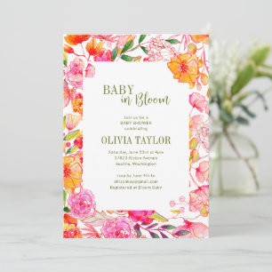Roze Oranje Aquarel Bloemen Baby Bloom Shower Kaart