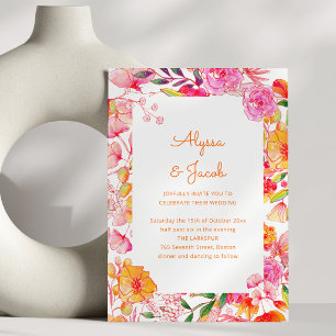 Roze Oranje Aquarel Bloemen Mooie Scriptie Bruilof Kaart