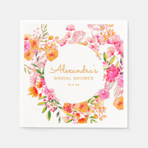 Roze Oranje Aquarel Wilde Bloemen Bruiloft Feest Servet