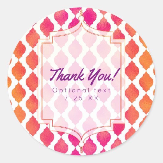 Roze & Oranje Arabische Marokkaanse Glam Party Fav Ronde Sticker (Voorkant)