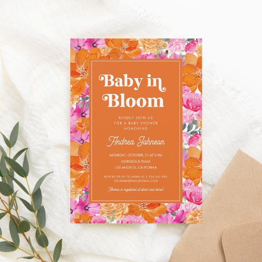 Roze Oranje Baby in het Baby shower van de platte  Kaart