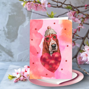 Roze Oranje Basset Hound Valentijnsdag Cadeau Hond Kaart