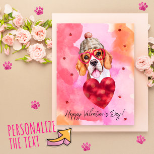 Roze Oranje Beagle Valentijnsdag Cadeau Hond Feestdagenkaart