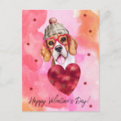 Roze Oranje beagle Valentijnsdag Gift Dog Feestdagenkaart (Voorkant)