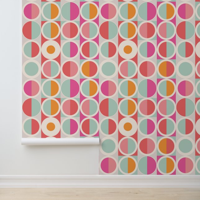 Roze Oranje Blauw Geometrisch Patroon Behang (Applicatie)