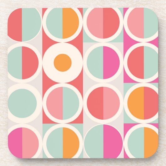 Roze Oranje Blauw Geometrisch Patroon Bier Onderzetter (Voorkant)