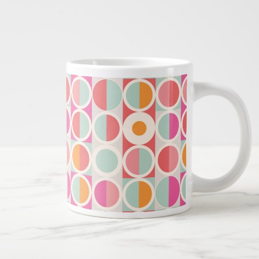 Roze Oranje Blauw Geometrisch Patroon Grote Koffiekop (Rechts)