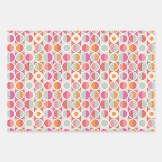Roze Oranje Blauw Geometrisch Patroon Inpakpapier Vel (Voorkant 2)