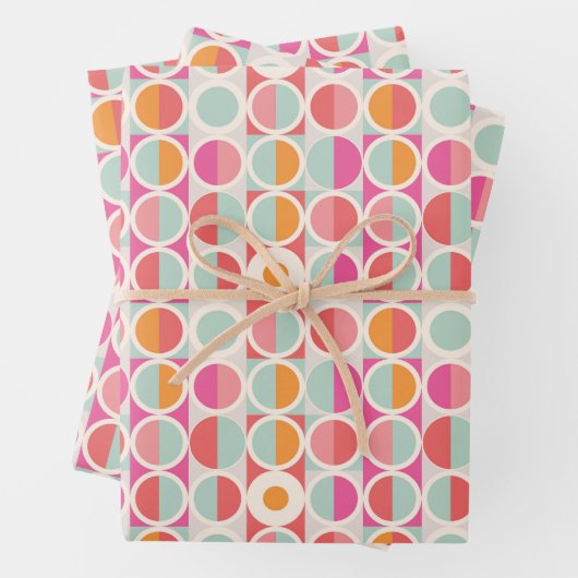 Roze Oranje Blauw Geometrisch Patroon Inpakpapier Vel (In situ)