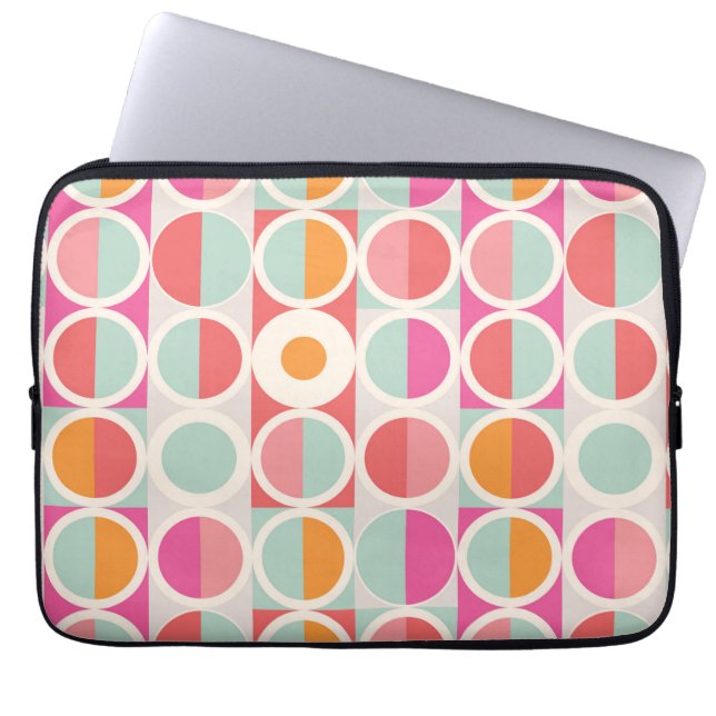 Roze Oranje Blauw Geometrisch Patroon Laptop Sleeve (Voorkant)