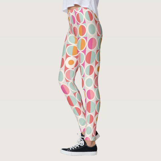 Roze Oranje Blauw Geometrisch Patroon Leggings (Links)