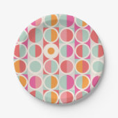 Roze Oranje Blauw Geometrisch Patroon Papieren Bordje (Voorkant)
