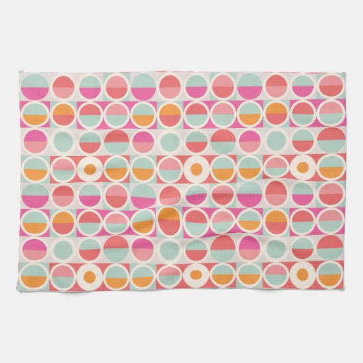 Roze Oranje Blauw Geometrisch Patroon Theedoek (Horizontaal)