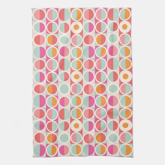 Roze Oranje Blauw Geometrisch Patroon Theedoek (Verticaal)