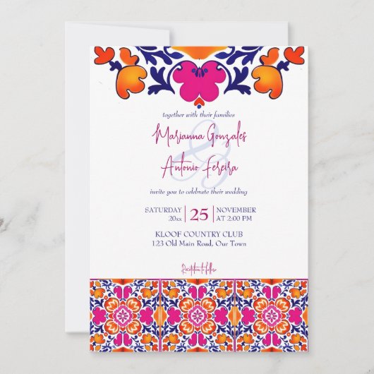 Roze oranje blauw Mexicaanse tegels allemaal in éé Kaart (Voorkant)