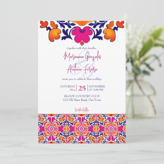 Roze oranje blauw Mexicaanse tegels allemaal in éé Kaart (Staand voorkant)