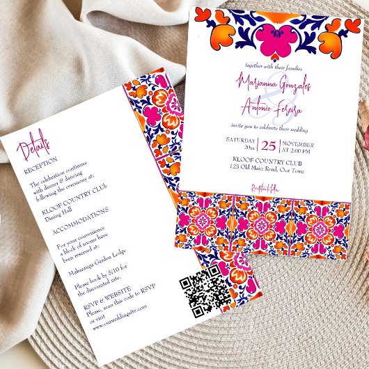 Roze oranje blauw Mexicaanse tegels allemaal in éé Kaart