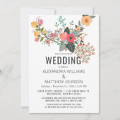 Roze oranje blauwgroen koraal abstract bloemen bru kaart (Voorkant)