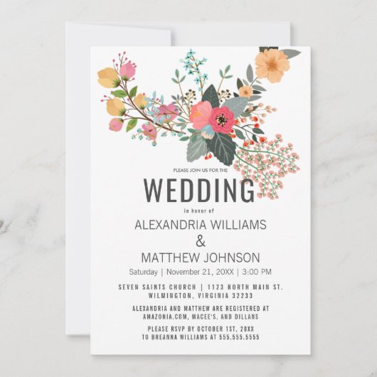 Roze oranje blauwgroen koraal abstract bloemen bru kaart (Voorkant)