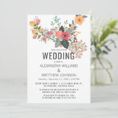 Roze oranje blauwgroen koraal abstract bloemen bru kaart (Staand voorkant)