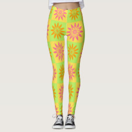 Roze Oranje Bloem Motief Leggings