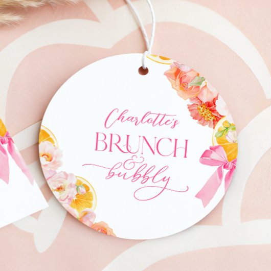 Roze & Oranje Bloemachtige Bruiloftsdouche Bedankjes Labels