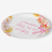 Roze & Oranje Bloemachtige Bruiloftsdouche Papieren Bordje (Gekanteld)