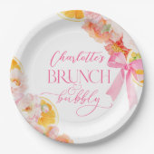 Roze & Oranje Bloemachtige Bruiloftsdouche Papieren Bordje (Voorkant)