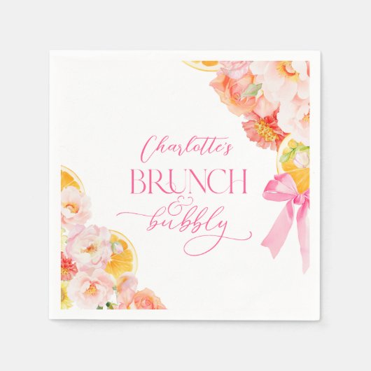 Roze & Oranje Bloemachtige Bruiloftsdouche Servet (Voorkant)