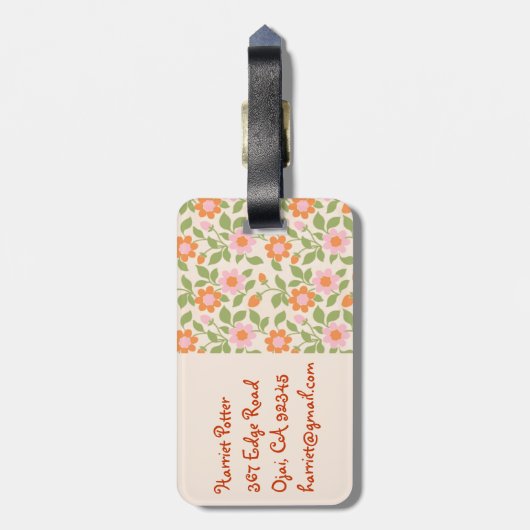 Roze Oranje bloembehangsel Bagagelabel (Achterkant verticaal)