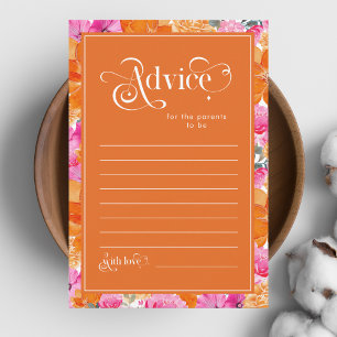 Roze & Oranje Bloemen Baby shower Ouders Advieskaart