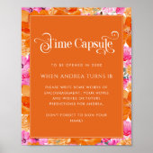 Roze & Oranje Bloemen Baby shower Tijdcapsule Poster (Voorkant)