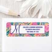 Roze Oranje bloemen bladeren Monogram Waterverf Etiket (Insitu)