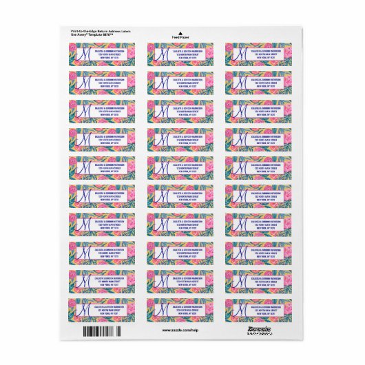 Roze Oranje bloemen bladeren Monogram Waterverf Etiket (Full Sheet)