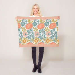 Roze & Oranje bloemen,  grafische kunst Fleece Deken