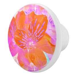 Roze & Oranje Bloemen Keramische Knop