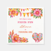 Roze Oranje Bloemen Kleurrijke Fiesta 1e Verjaarda Servet (Voorkant)